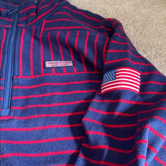 Women’s Striped Sweatshirt- Navy and Red - Picture 2 of 5